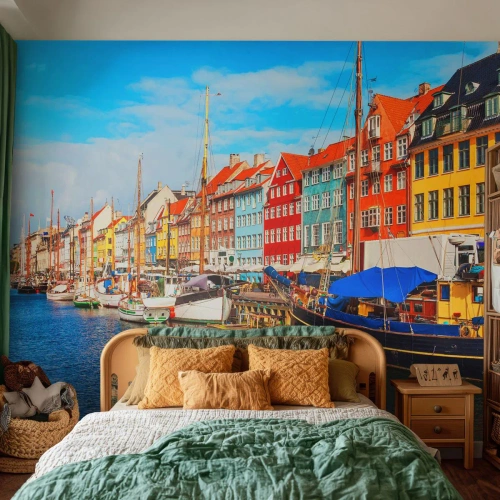 Photo Wallpaper Standard Eco - Joyful Coast - Copenhagen, Old Town, Architecture - 500x350 cm
