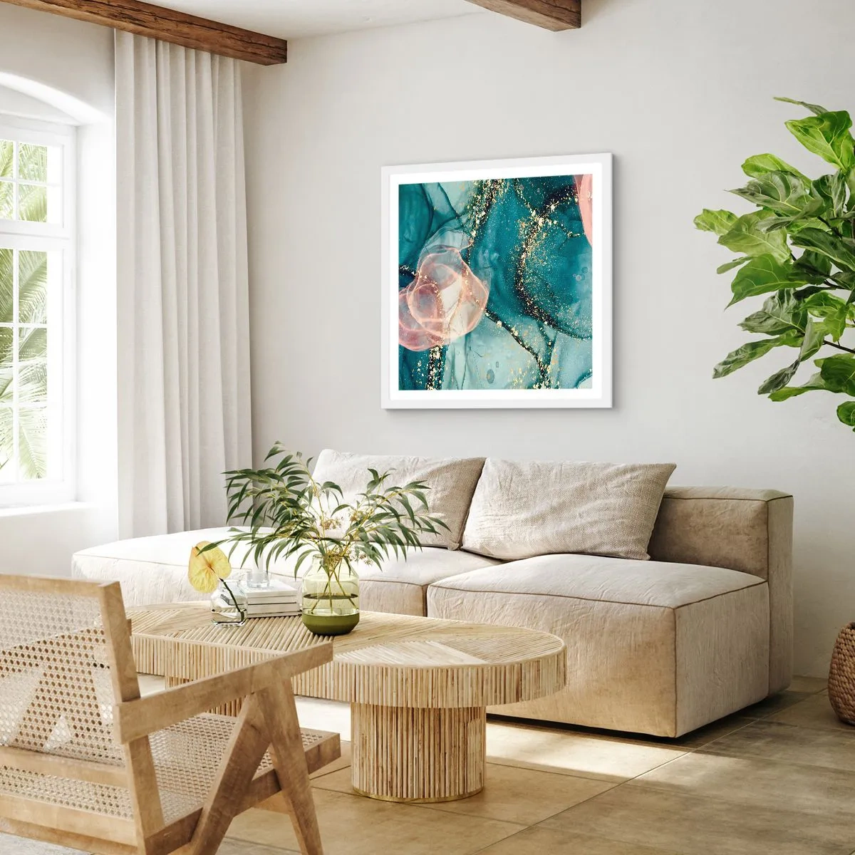 Poster in white frmae - Silm Blue, Tulle Pink - 60x60 cm
