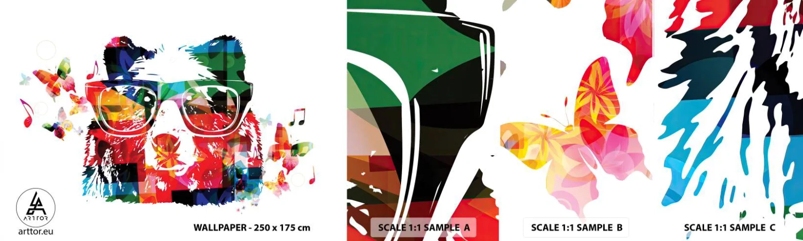 Photo Wallpaper Sample Self-Adhesive Deluxe Sticker - I Like It! - Abstraction, Bear, Glasses - 100x30 cm