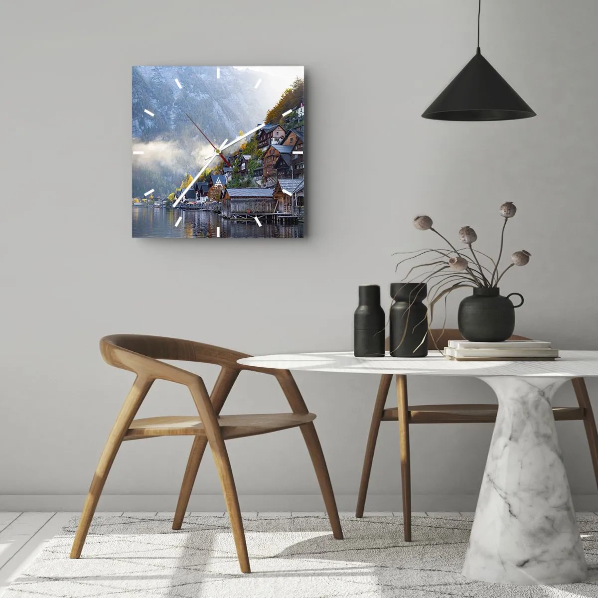 Wall clock - Clock on glass - Alpine Atmosphere - 40x40 cm