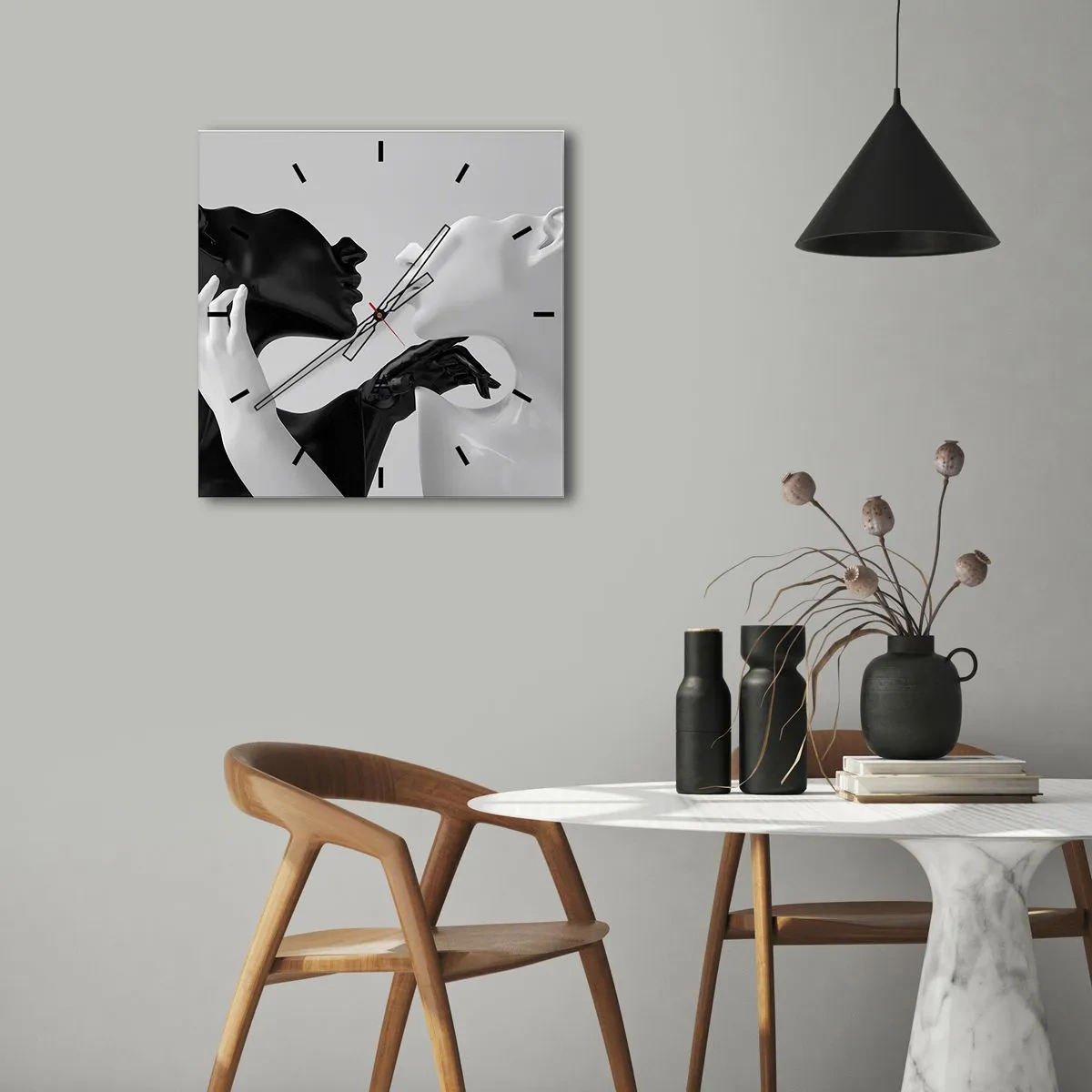 Wall clock - Clock on glass - Attraction - Desire - 40x40 cm