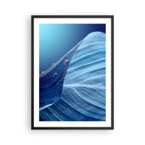 Poster in black frame - A leaf with water drops in shades of blue - 50x70cm - Hidden Drops of Blue - Modern wall decoration for the living room and bedroom ARTTOR