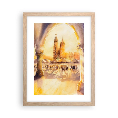 Poster in light oak frame - Sunrise over a Crocow Market - 30x40 cm
