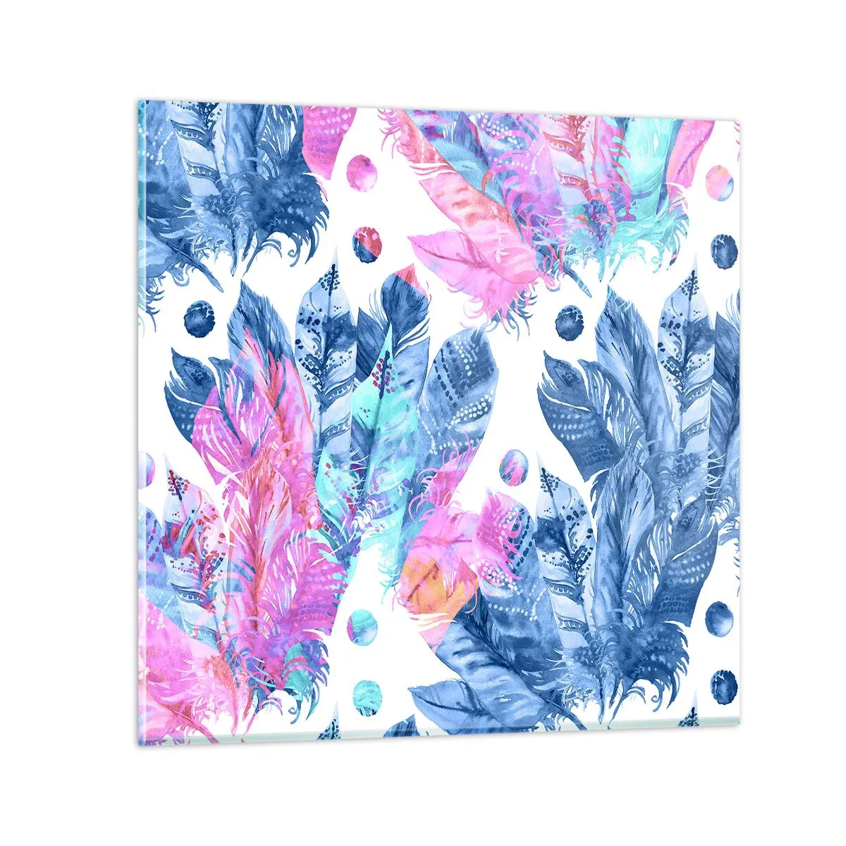 Glass picture - Pink and Blue Plumes - 40x40 cm