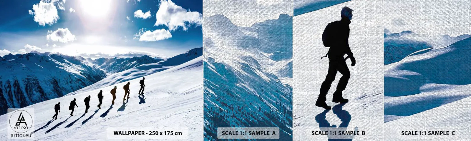 Photo Wallpaper Sample Premium Canvas - Team of Conquerors - Mountain Hike, Landscape, Alps - 100x30 cm