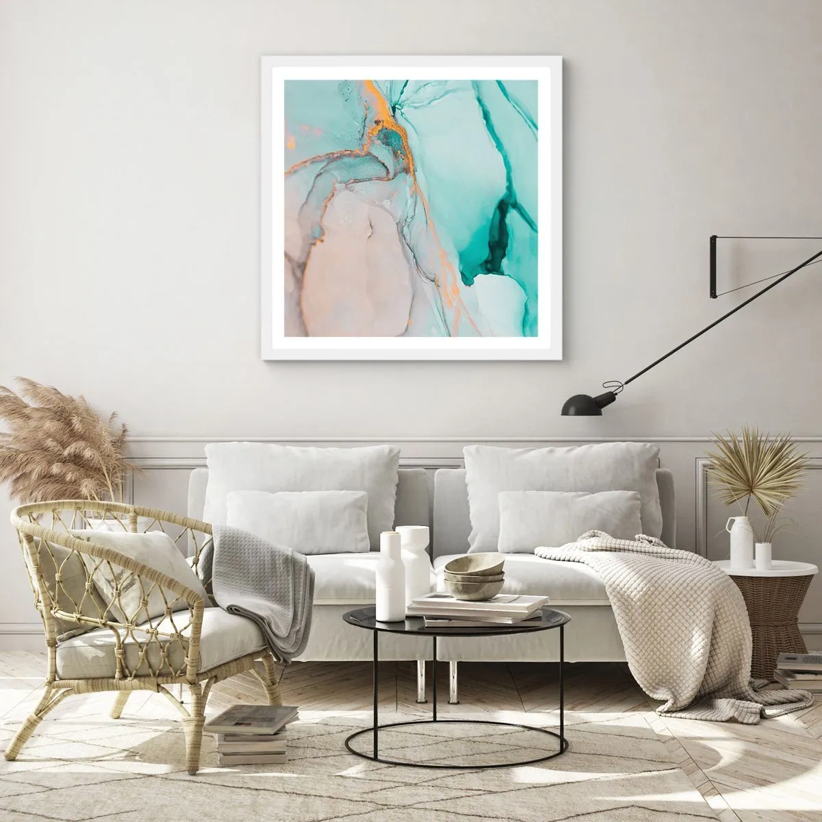 Poster in white frmae - Dance of Shapes and Colours - 40x40 cm