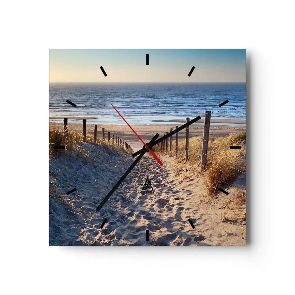 Wall clock - Clock on glass - Sound of the Sea, Singing of the Birds, Wild Beach among Grass - 30x30 cm