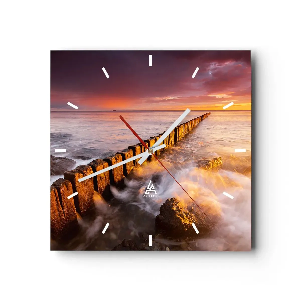 Wall clock - Clock on glass - Gentleness of Waves - 30x30 cm