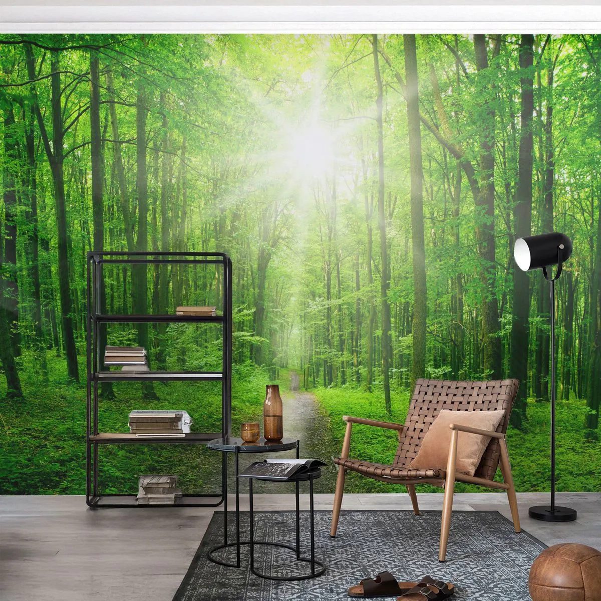 Self-Adhesive Photo Wallpaper Deluxe Sticker - Green Cathedral - Landscape, Forest, Rays of the sun - 250x175 cm