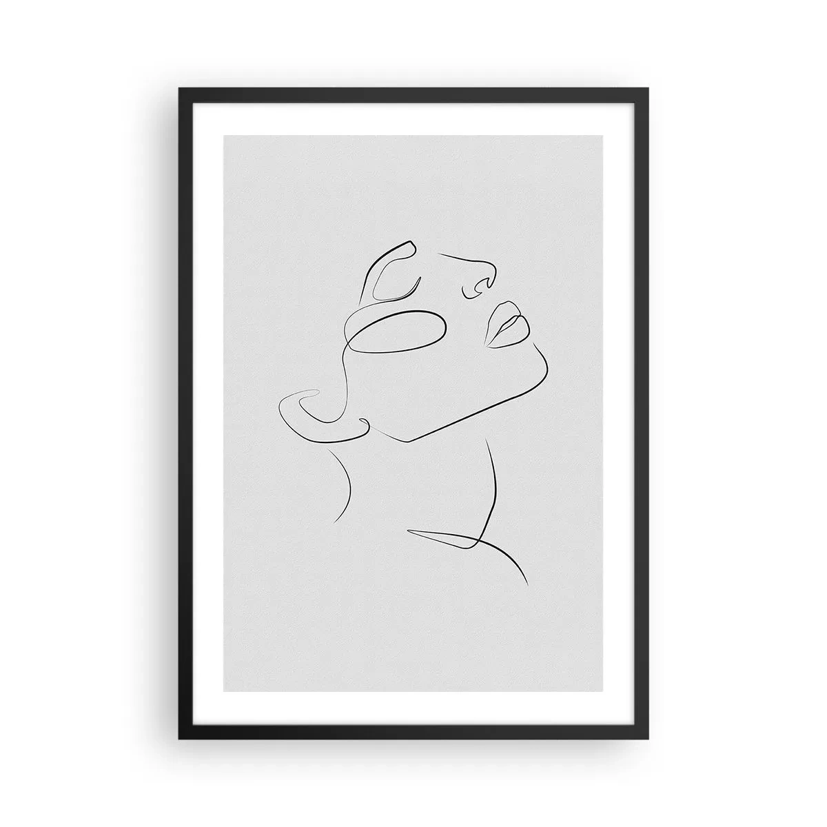 Poster in black frame - Minimalist portrait of a woman in line art style - 50x70cm - Meanders of a Dream - Modern wall decoration for the living room and bedroom ARTTOR