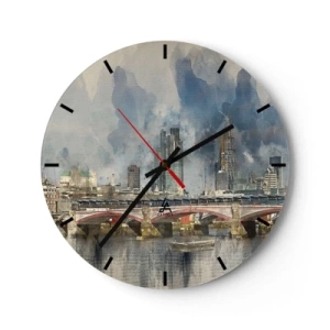 Wall clock - Clock on glass - London Bridge and Skyline in Watercolor Style - 30x30cm - London in Its Beauty - Modern wall decoration for the living room, kitchen, and bedroom ARTTOR
