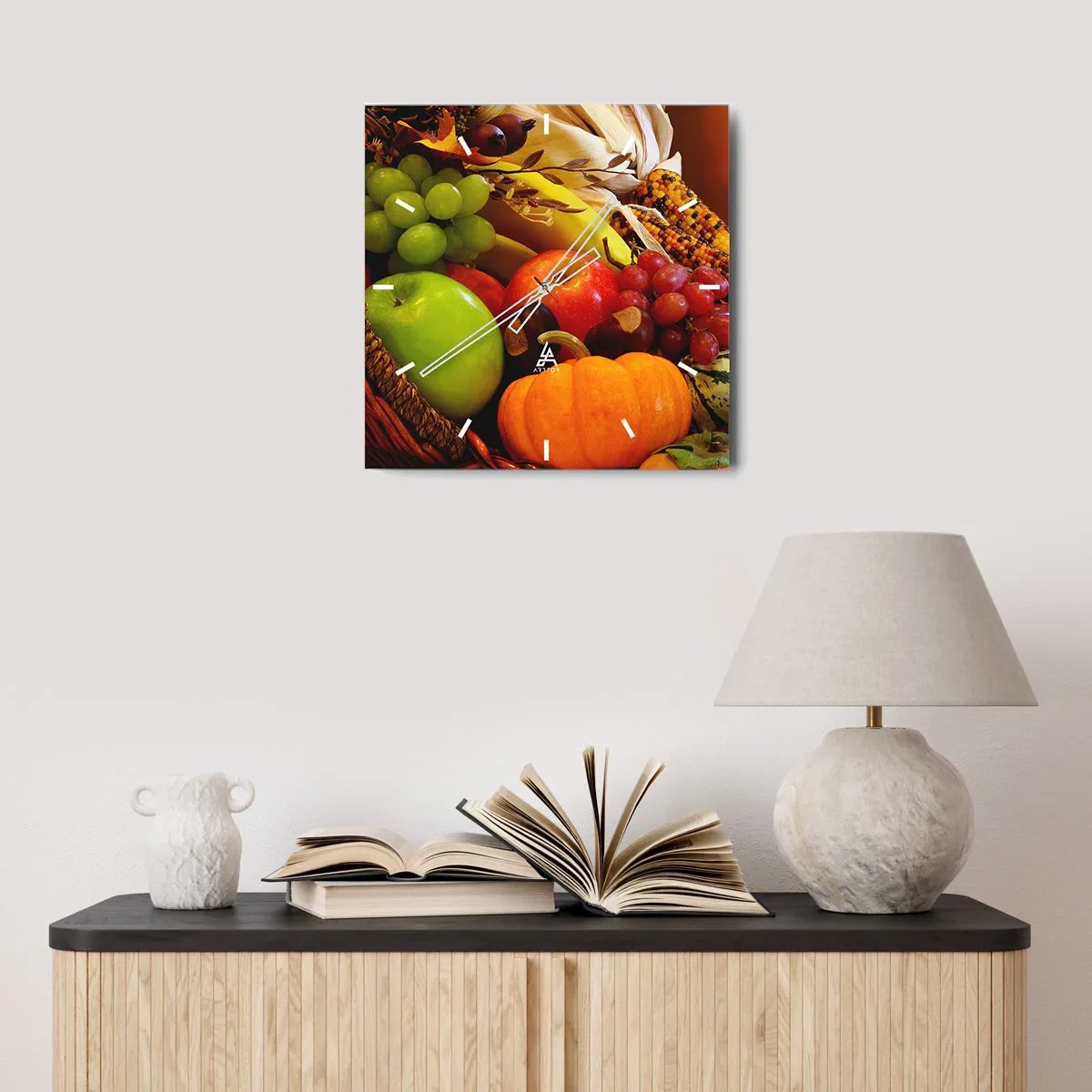 Wall clock - Clock on glass - Basket of Abundance - 30x30 cm