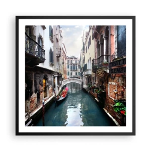 Poster in black frame - Venetian View with a Gondola and a Bridge - 60x60 cm