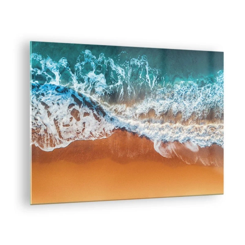 Glass picture - A bird's eye view of ocean waves crashing against the shore - 70x50cm - Always in a Couple - Modern wall decoration for the living room and bedroom ARTTOR