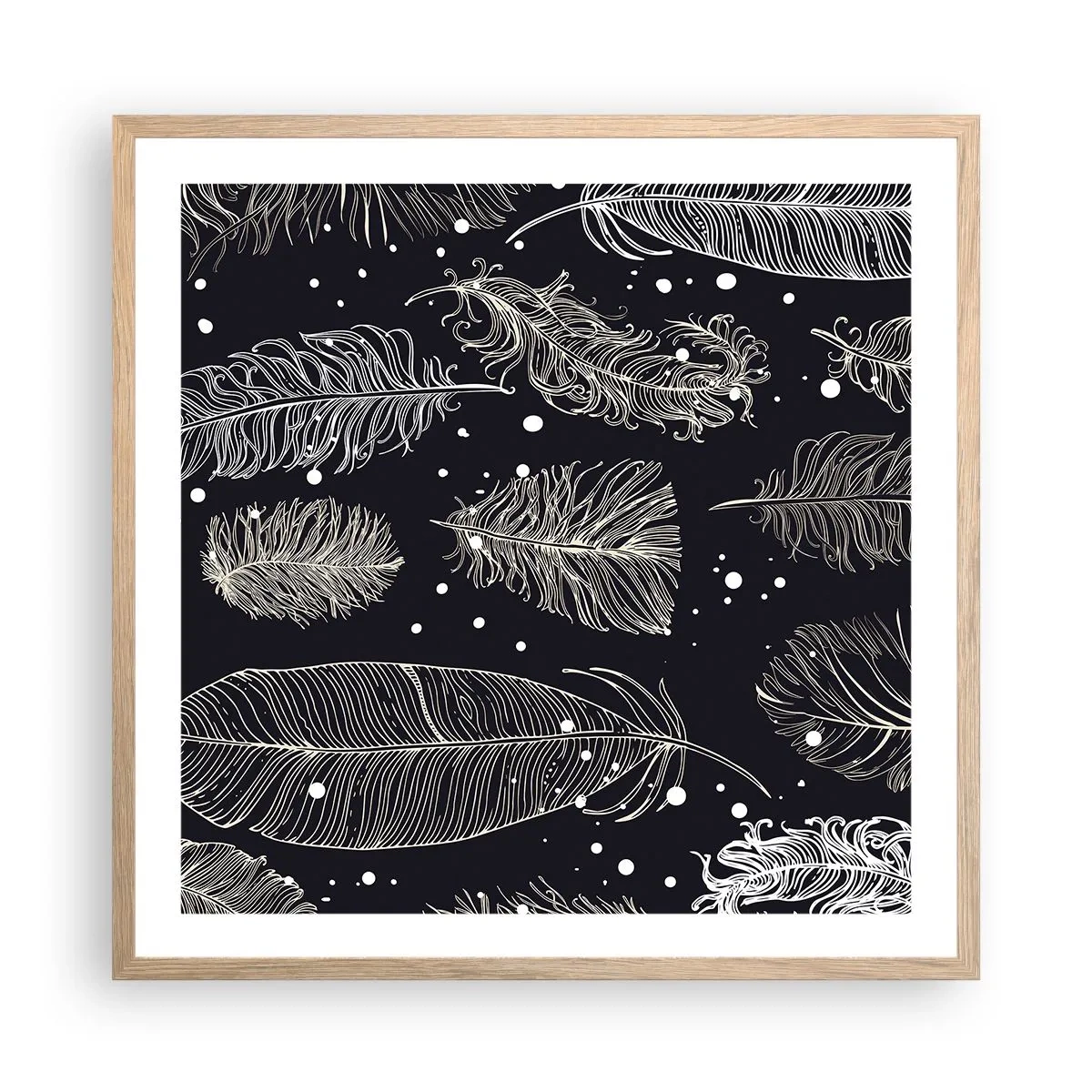 Poster in light oak frame - Feathery Lace - 60x60 cm