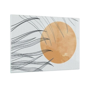 Glass picture - Orange sun with dynamic lines on a light background - 70x50cm - Always Towards the Sun - Modern wall decoration for the living room and bedroom ARTTOR