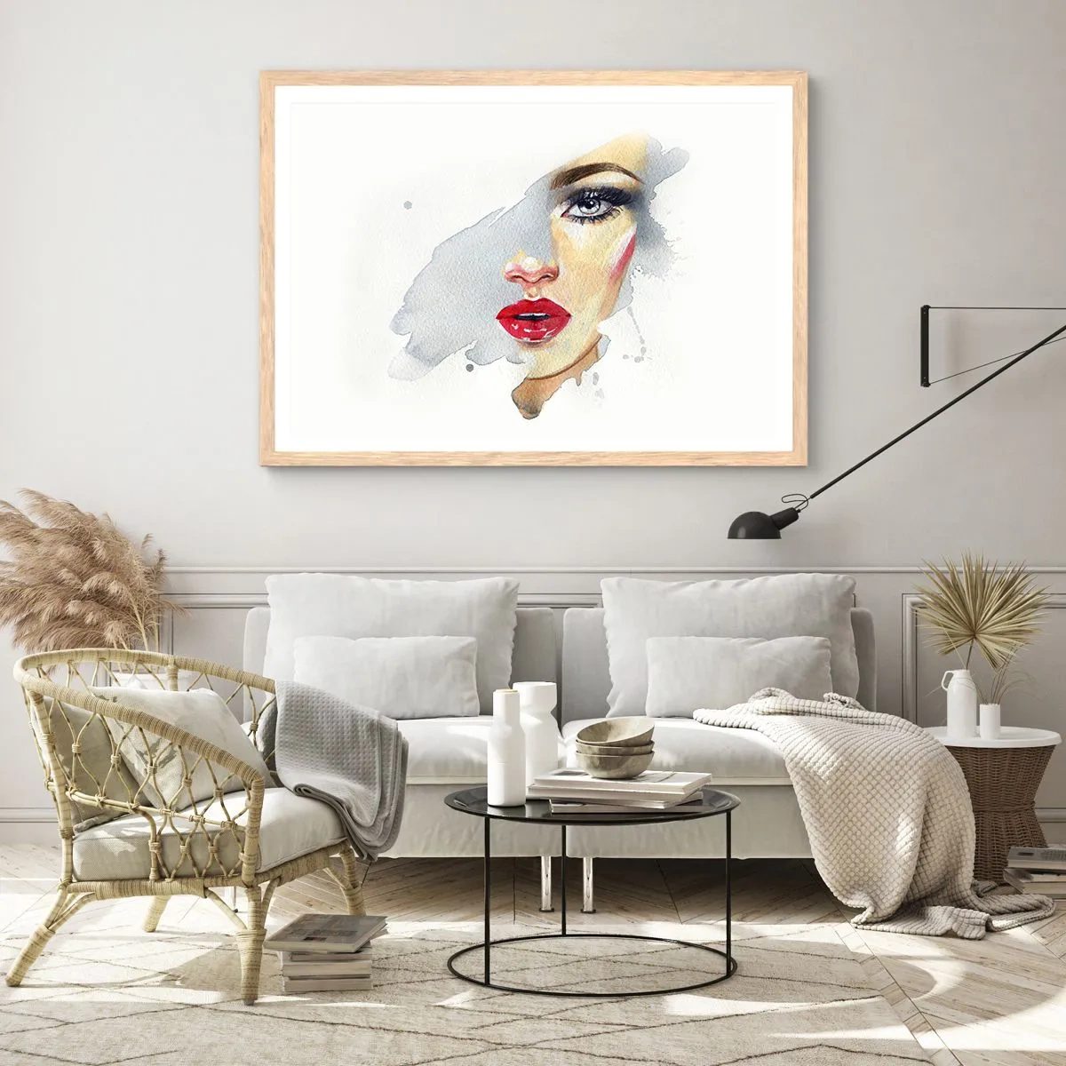 Poster in light oak frame - Reflection in a Waterdrop - 100x70 cm