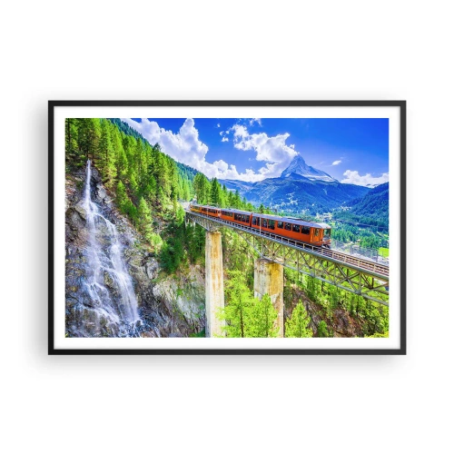 Poster in black frame - Train Through the Alps - 100x70 cm