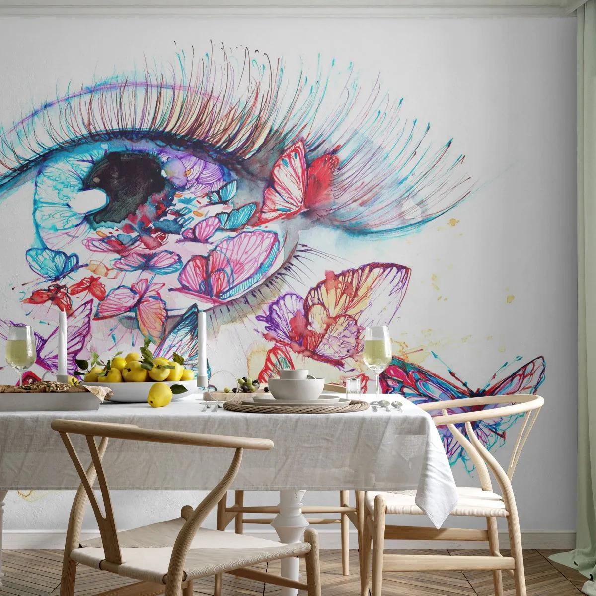 Photo Wallpaper Premium Sand - Fairytale Charm of the Eyes - Woman's Eye, Butterfly, Abstraction - 100x70 cm