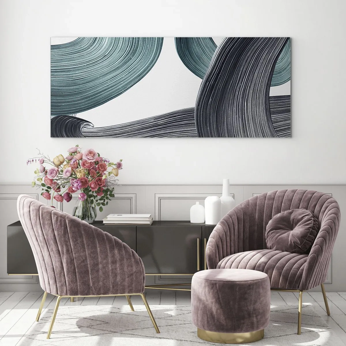 Glass picture - Emerald and Black Trails - 160x50 cm