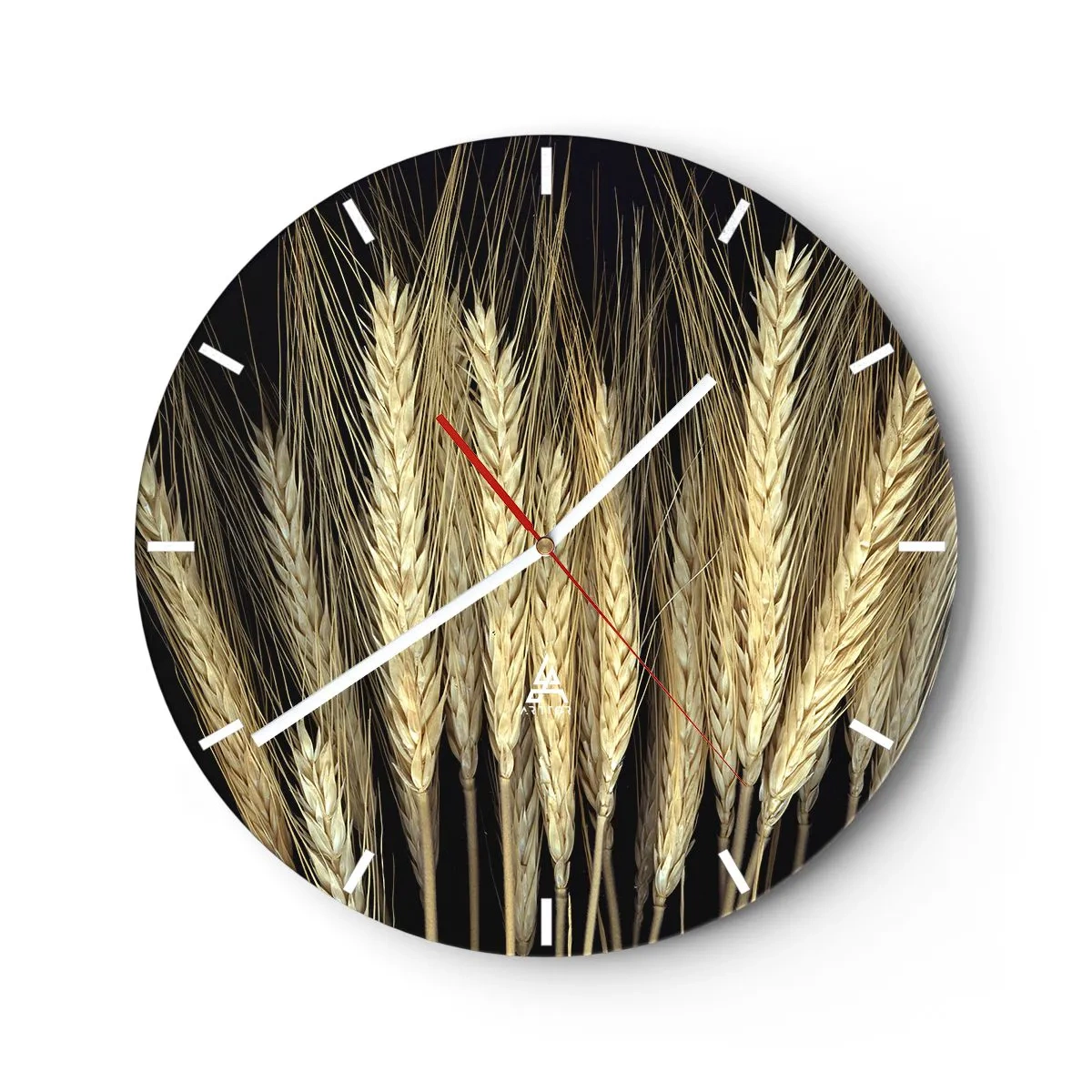 Wall clock - Clock on glass - Ears of grain on a dark background - 30x30cm - Rustic Magic - Modern wall decoration for the living room, kitchen, and bedroom ARTTOR
