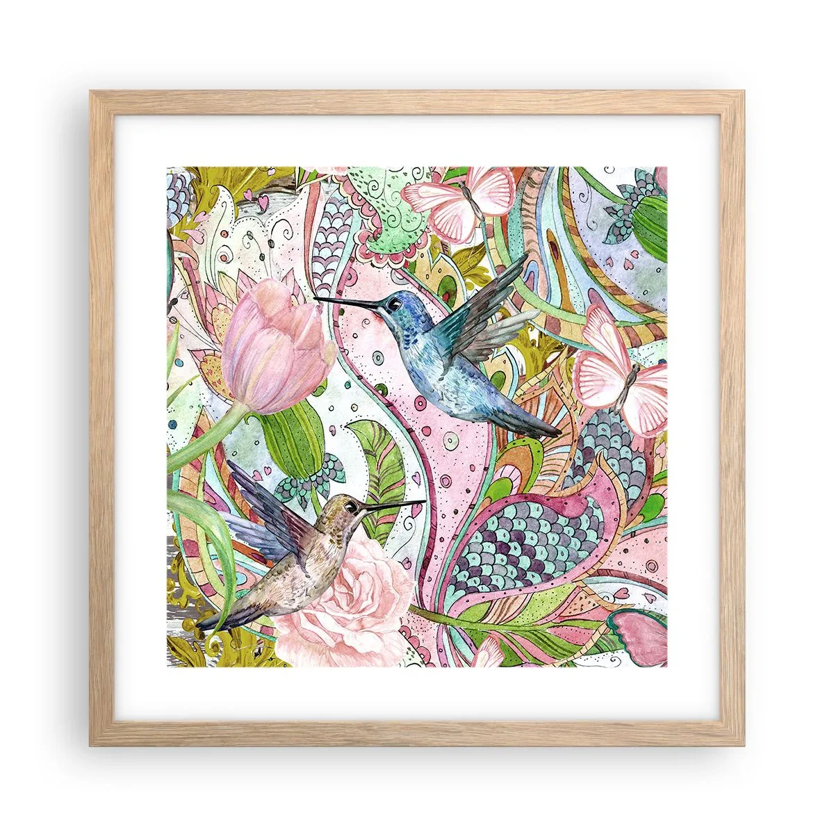 Poster in light oak frame - Entwined in the Vines - 40x40 cm