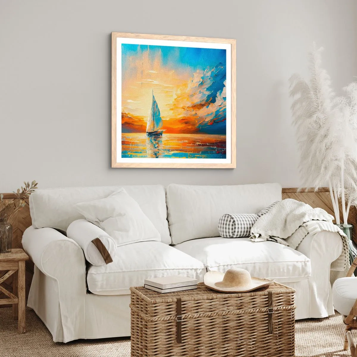Poster in light oak frame - Sailing in Gold - 30x30 cm