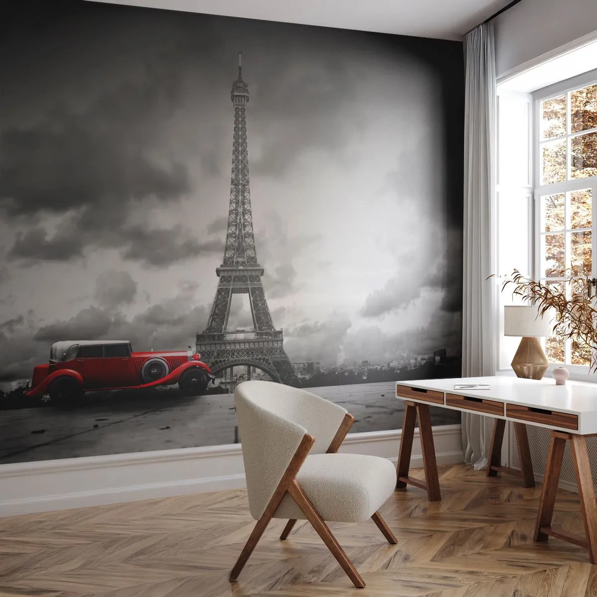 Photo Wallpaper Premium Sand - Not So Long Ago in Paris - Automotive, Eiffel Tower, Paris - 500x350 cm