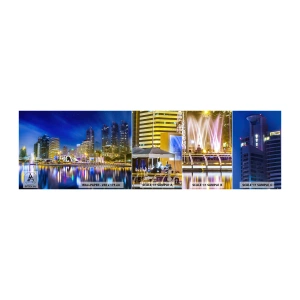 Photo Wallpaper Sample Self-Adhesive Deluxe Sticker - Rainbow Night of a Metropolis - City, Bangkok, Architecture - 100x30 cm