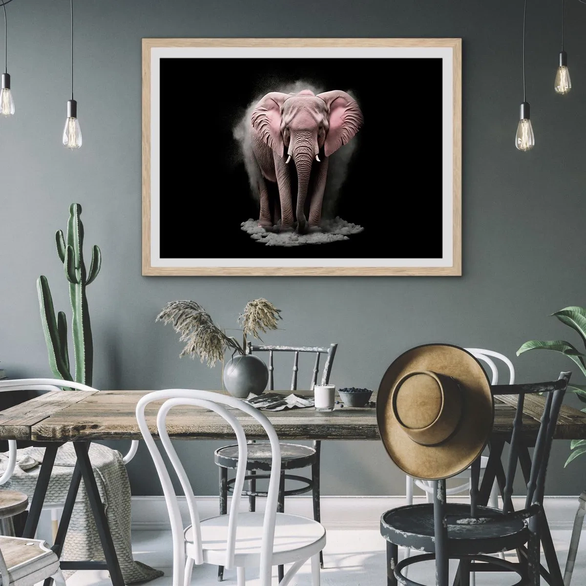 Poster in light oak frame - Don't Think About a Pink Elephant! - 100x70 cm