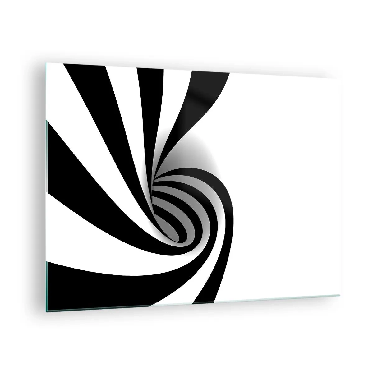 Glass picture - Abstract spiral in black and white with a dynamic shape - 70x50cm - And Yet It Turns - Modern wall decoration for the living room and bedroom ARTTOR