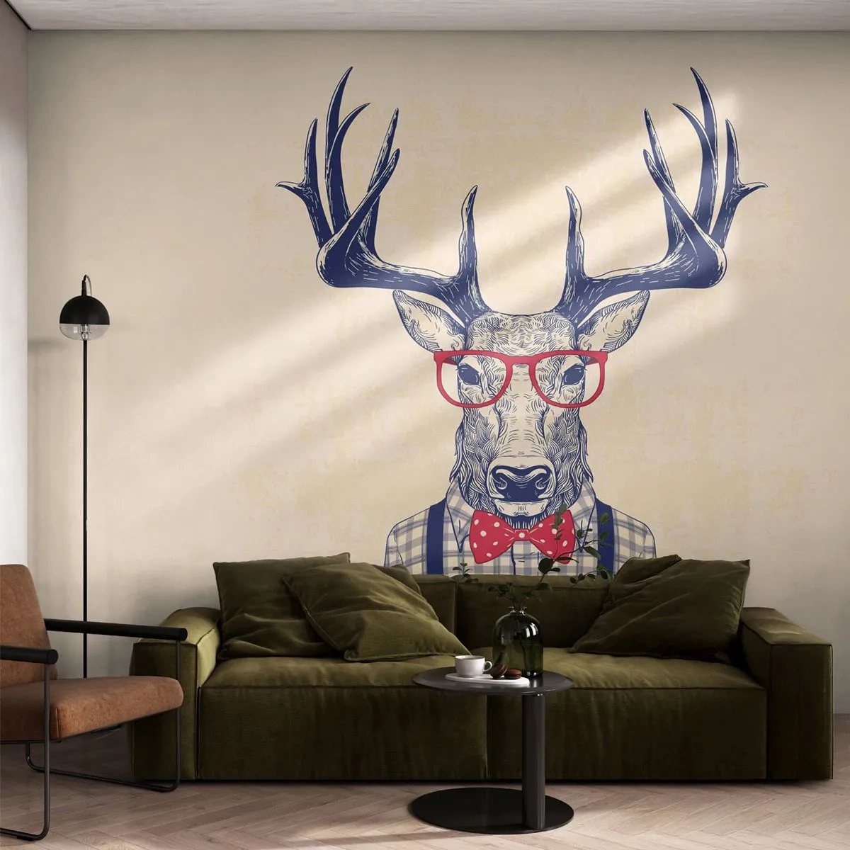 Photo Wallpaper Premium Canvas - Fun Extravagance - Abstraction, Deer, Hipster - 350x256 cm