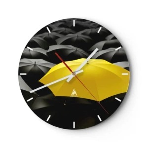 Wall clock - Clock on glass - A yellow umbrella standing out against the black background - 30x30cm - Goodbye Sadness - Modern wall decoration for the living room, kitchen, and bedroom ARTTOR