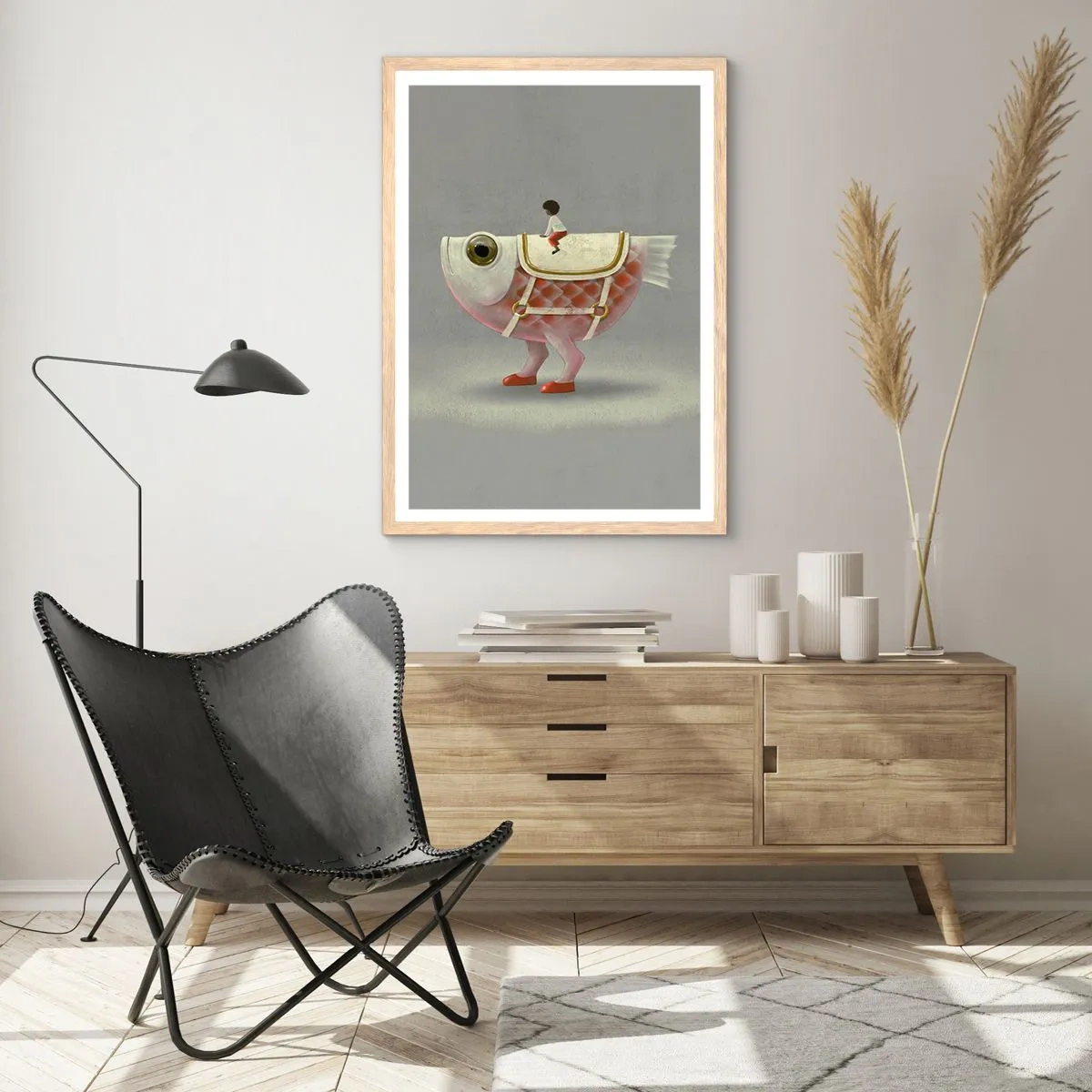 Poster in light oak frame - Fish Jockey - 70x100 cm