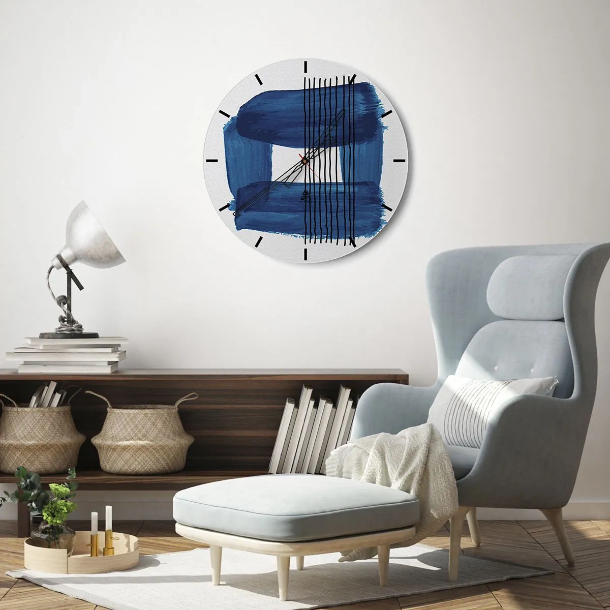 Wall clock - Clock on glass - Blue and Black Composition - 40x40 cm