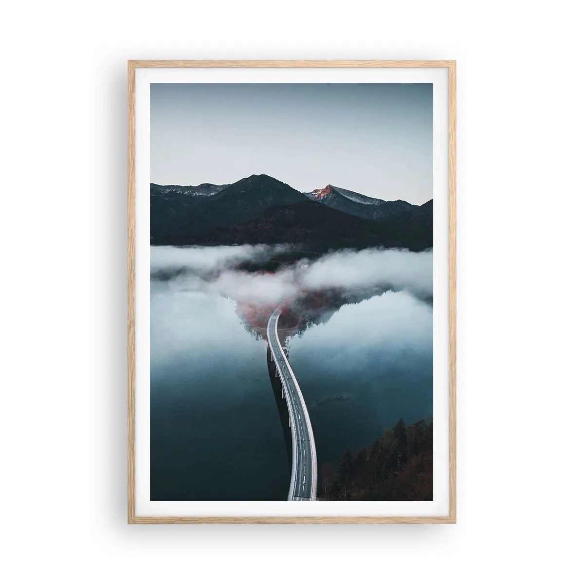 Poster in light oak frame - By the Water Smooth as a Mirror - 70x100 cm