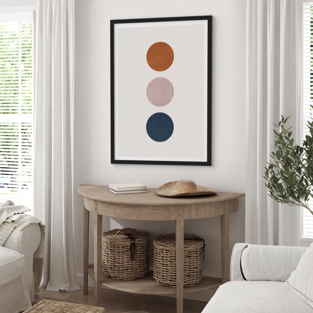 Poster in black frame - Minimalist circles in warm shades on a light background - 50x70cm - Symbol of Perfection - Modern wall decoration for the living room and bedroom ARTTOR