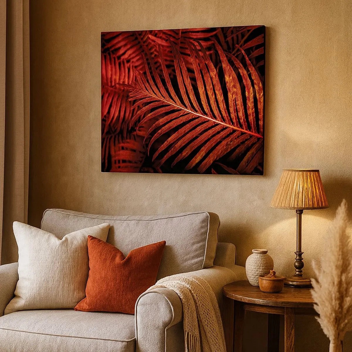 Canvas picture - Close-up of red tropical leaves - 70x50cm - Heat of Life - Modern wall decoration for the living room and bedroom ARTTOR