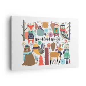 Canvas picture - Winter forest animals in colorful graphics - 70x50cm - Woodland Winter - Modern wall decoration for the living room and bedroom ARTTOR