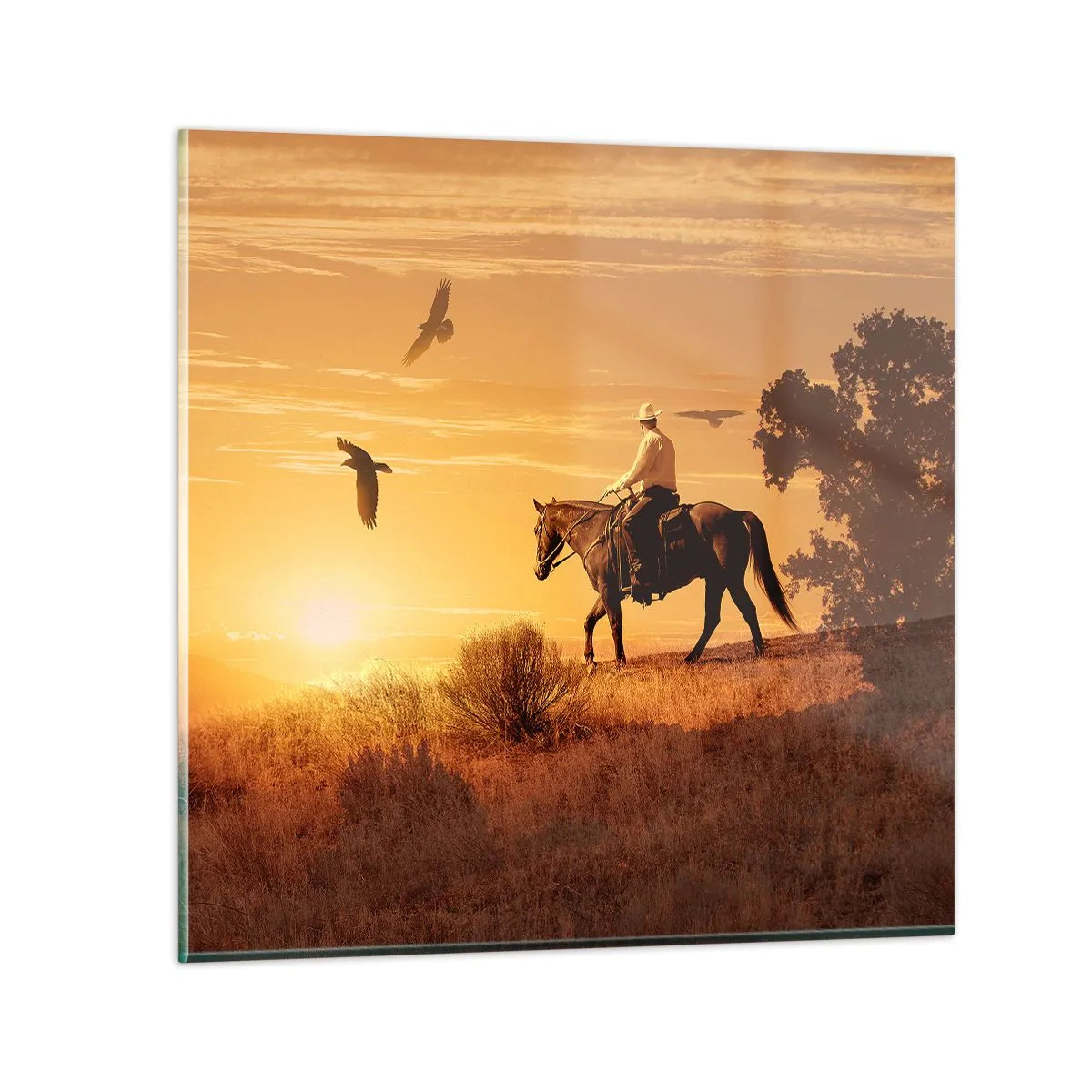 Glass picture - Alone through the Prairie - 60x60 cm