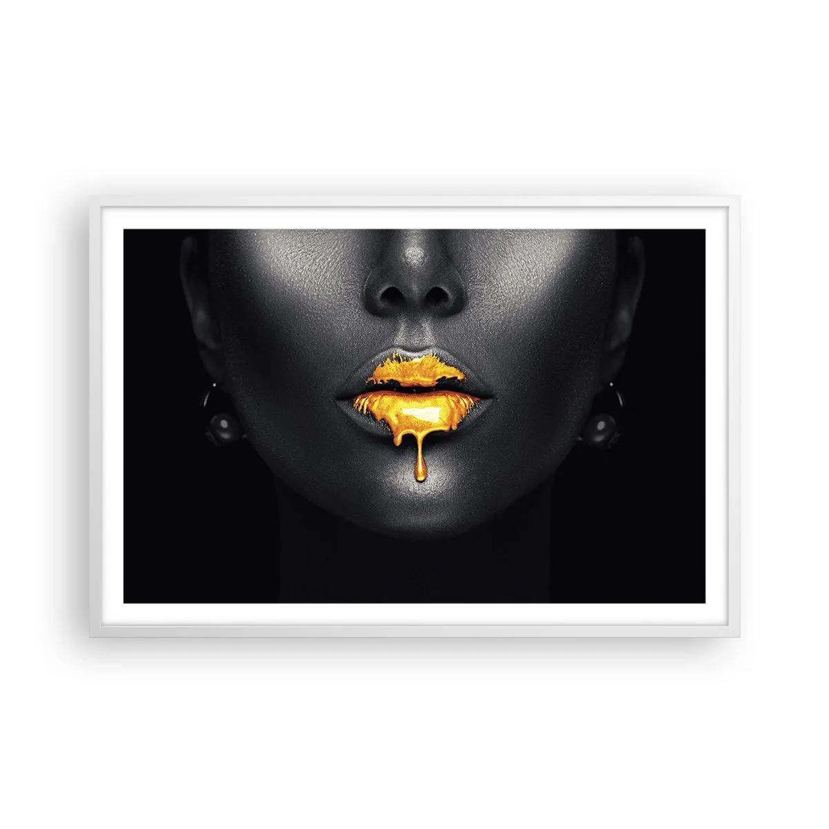 Poster in white frmae - Golden Lips - 91x61 cm