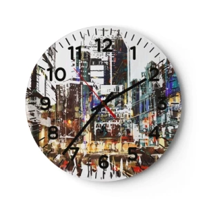 Wall clock - Clock on glass - Sparkling City - 40x40 cm