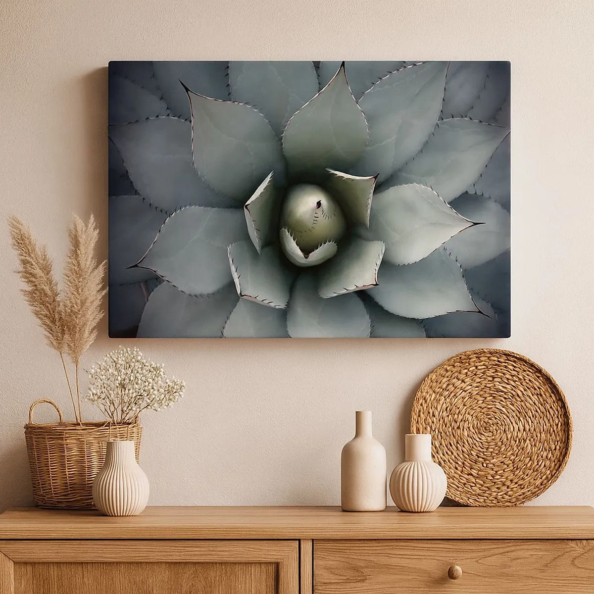 Canvas picture - Close-up of an agave rosette in delicate shades of green - 70x50cm - Attracts and Warns - Modern wall decoration for the living room and bedroom ARTTOR