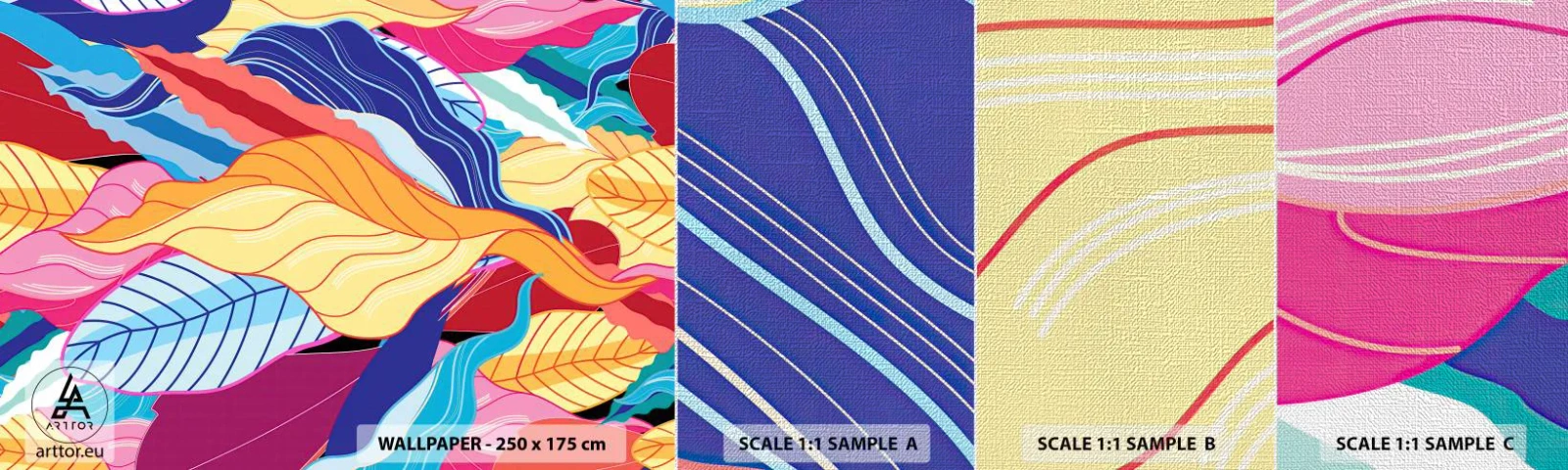 Photo Wallpaper Sample Premium Canvas - Queen of Mess - Abstraction, Colorful leaves, Piece - 100x30 cm