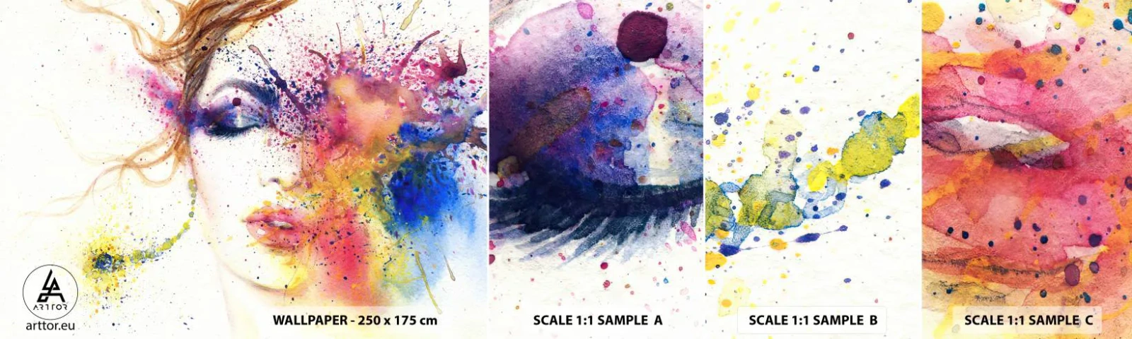 Photo Wallpaper Sample Standard Eco - Rainbow Dizziness - Abstraction, Woman's Face, Portrait of a Woman - 100x30 cm