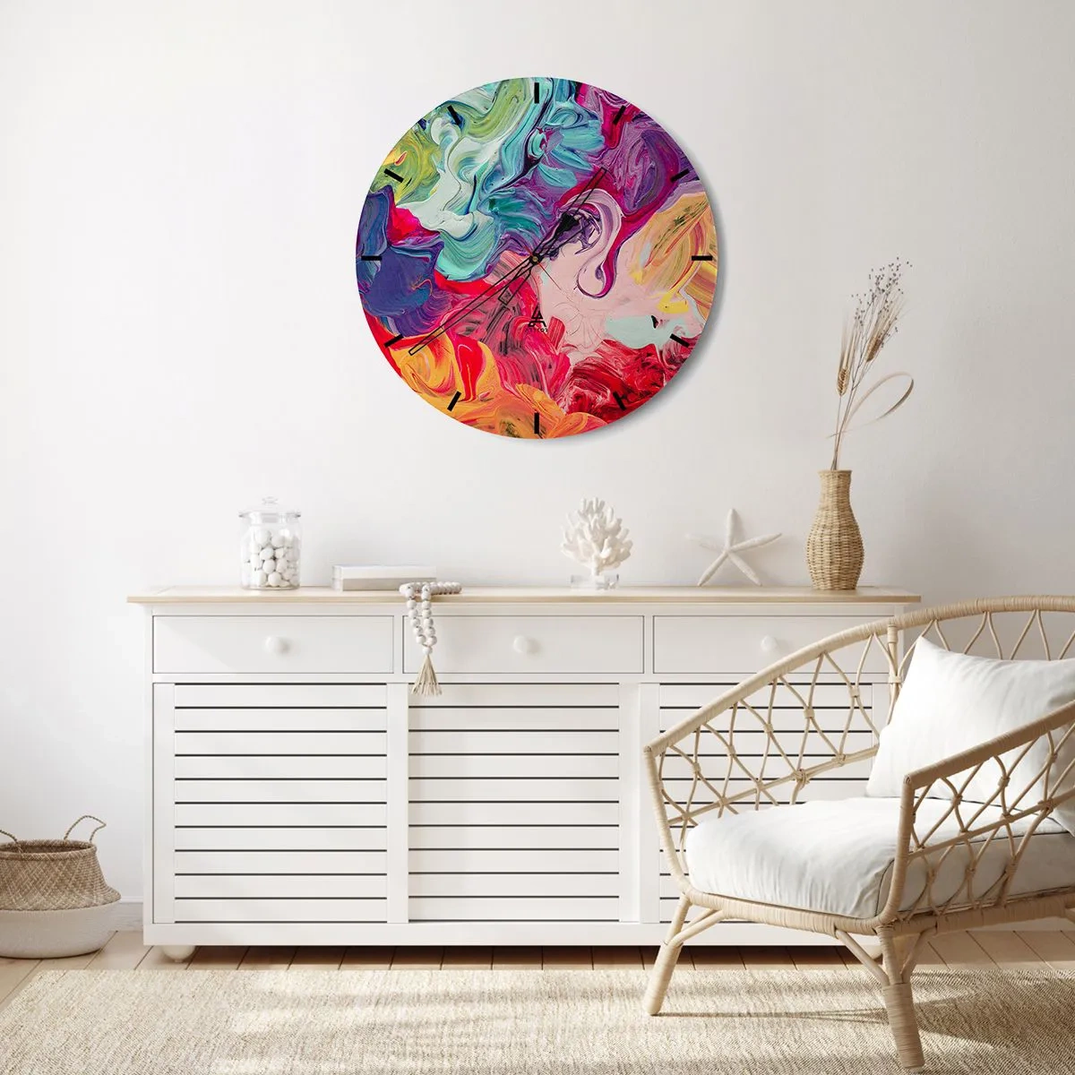 Wall clock - Clock on glass - Birth of Colours - 30x30 cm
