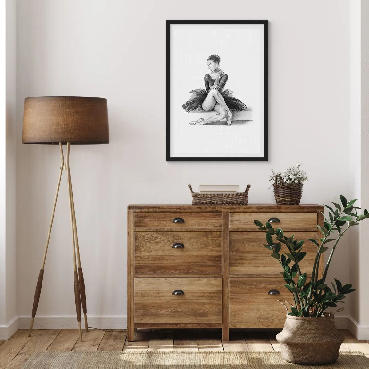 Poster in black frame - Sketch of a ballerina sitting at rest - 50x70cm - Enchanted by a Dance - Modern wall decoration for the living room and bedroom ARTTOR