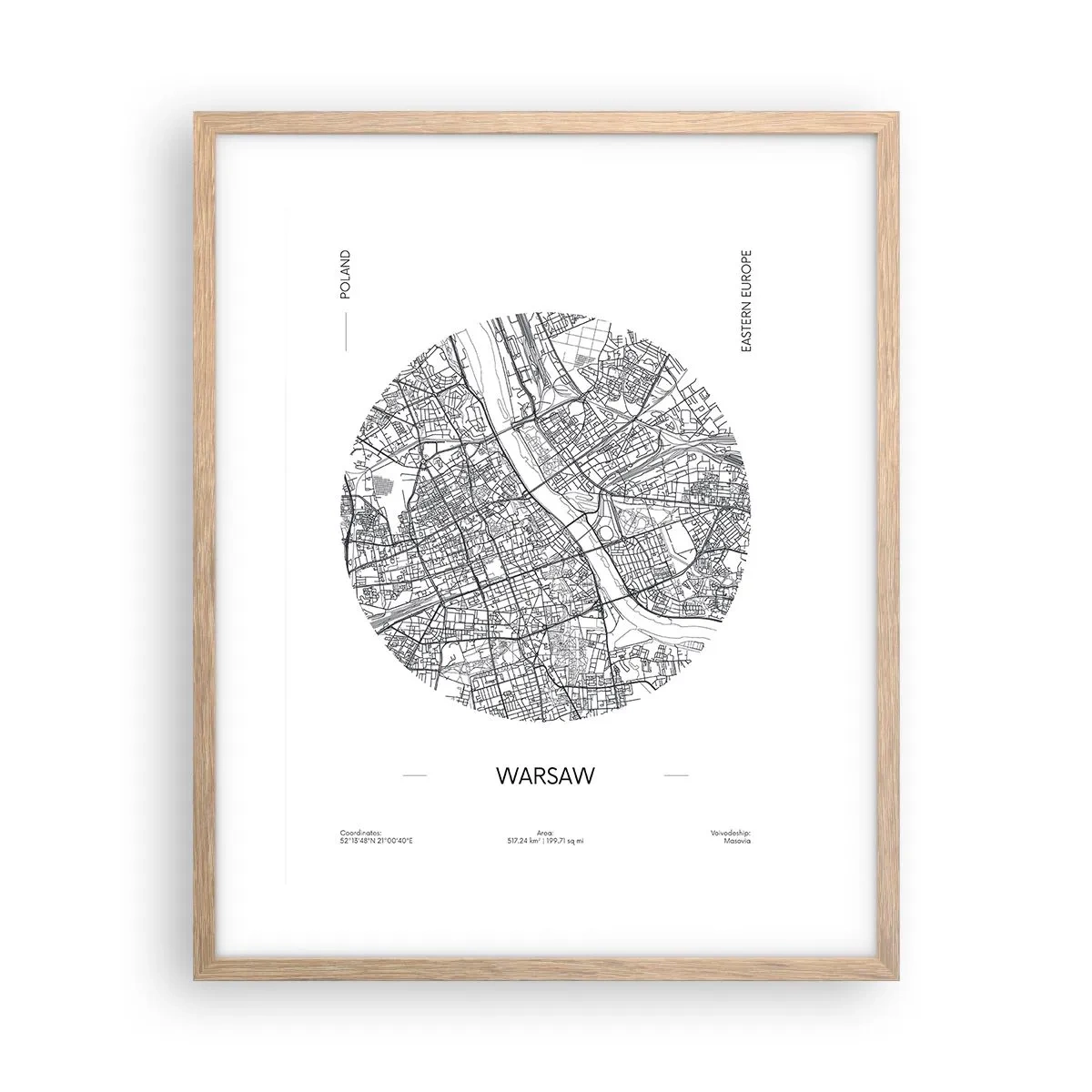 Poster in light oak frame - Anatomy of Warsaw - 40x50 cm