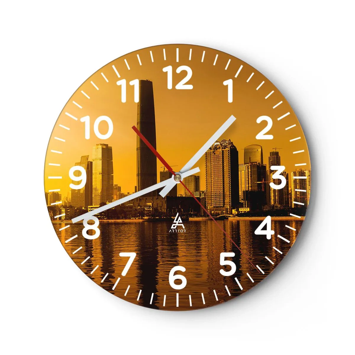 Wall clock - Clock on glass - Golden City - 30x30 cm