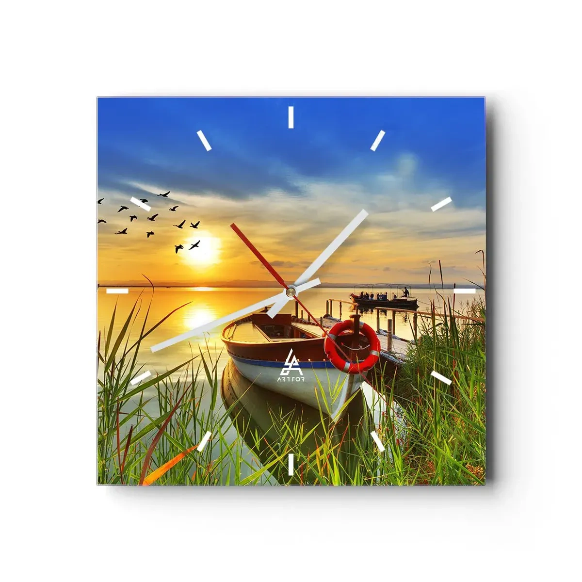 Wall clock - Clock on glass - Cormorants Are Flying Away - 30x30 cm